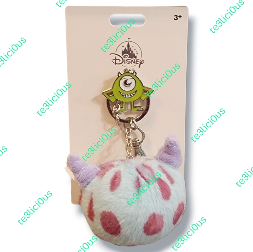 DISNEY PARKS MONSTERS INC SULLEY FUZZY POMPOM KEYCHAIN CHARM